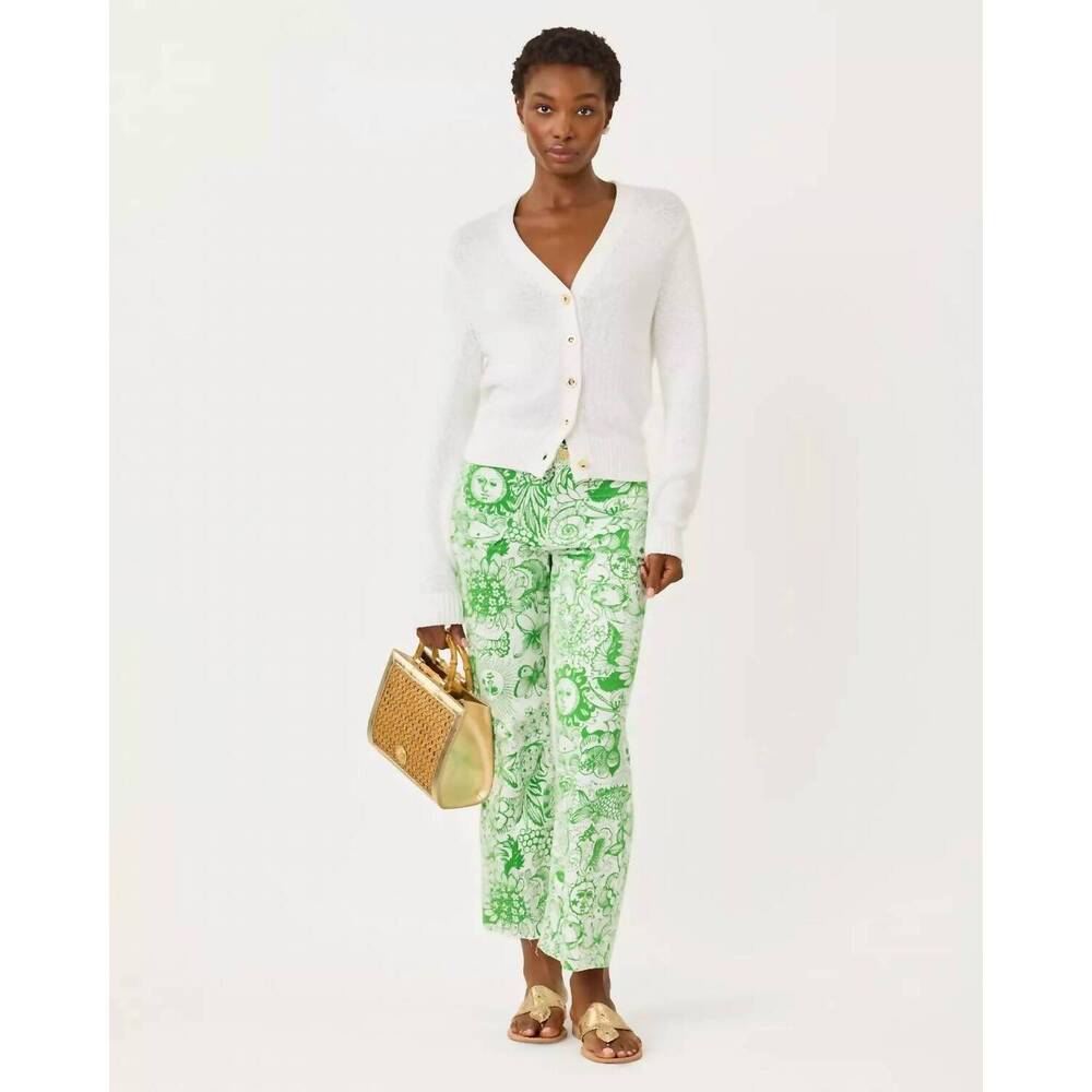 NEW LILLY PULITZER harleen high rise crop jean in putting green fleur de lilly - Picture 5 of 7